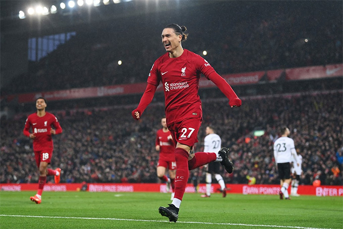 nune-011828_242.jpeg Darwin Nunez lập cú đúp cho Liverpool. Ảnh: Dailymail.