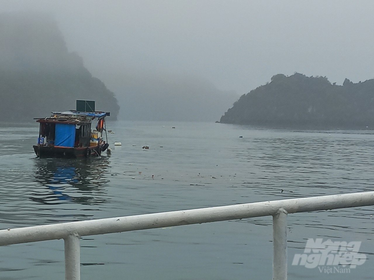 Rác thải tràn lan trên vịnh ảnh hưởng xấu đến cảnh quan tự nhiên. Ảnh: Đinh Mười.