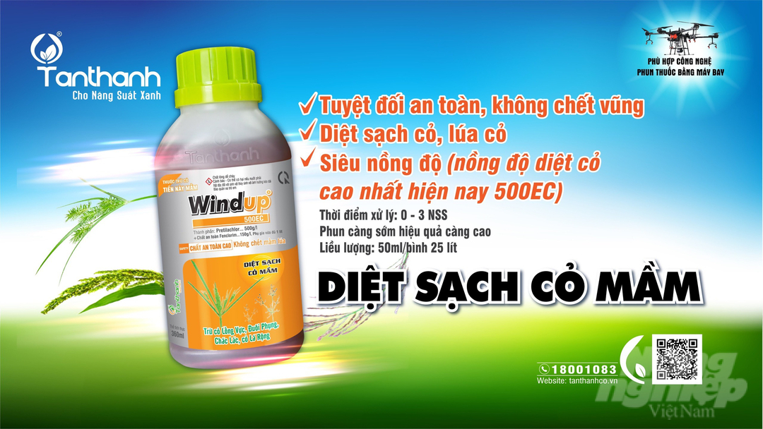 6a69caa2c64d1a13435c-080507_486.jpg Sản phẩm Windup 500EC có nồng độ diệt cỏ cao, tiêu diệt hầu hết các nhóm cỏ, không gây chết vũng. Ảnh: Đỗ Thanh Tuyền.