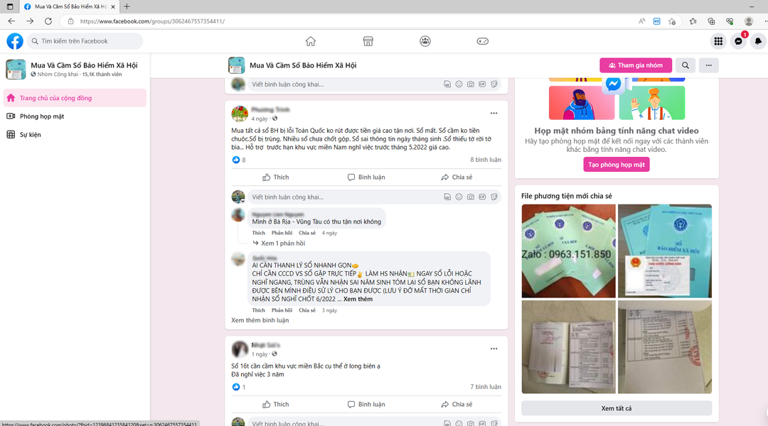 Tại địa chỉ: https://www.facebook.com/groups/3062467557354411/ nhiều tài khoản đăng thông tin mua/bán sổ bảo hiểm xã hội.