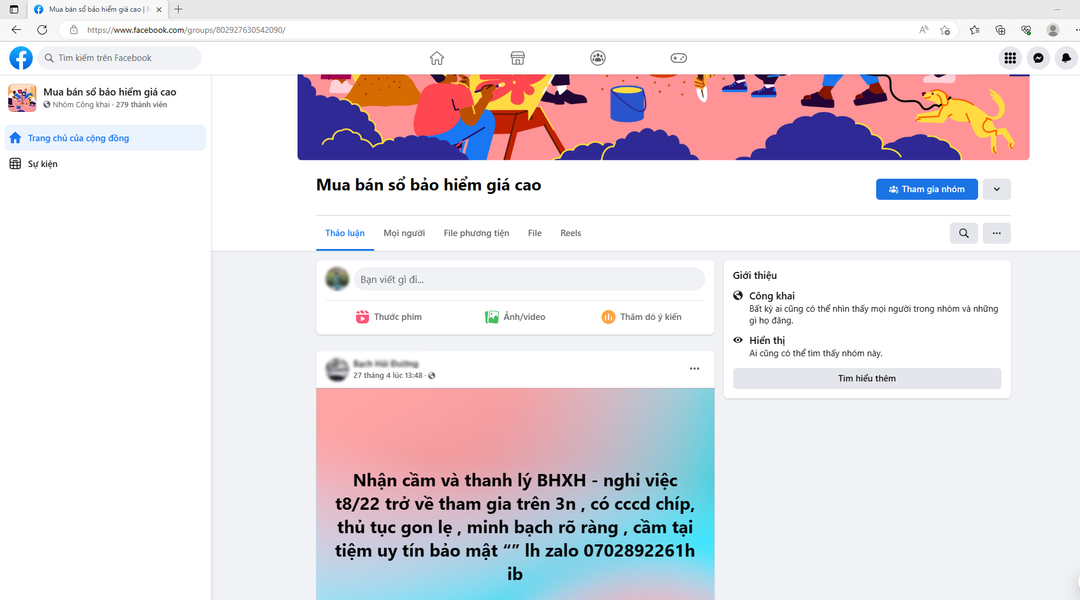 Tại địa chỉ: https://www.facebook.com/groups/802927630542090/ nhận cầm và thanh lý BHXH.