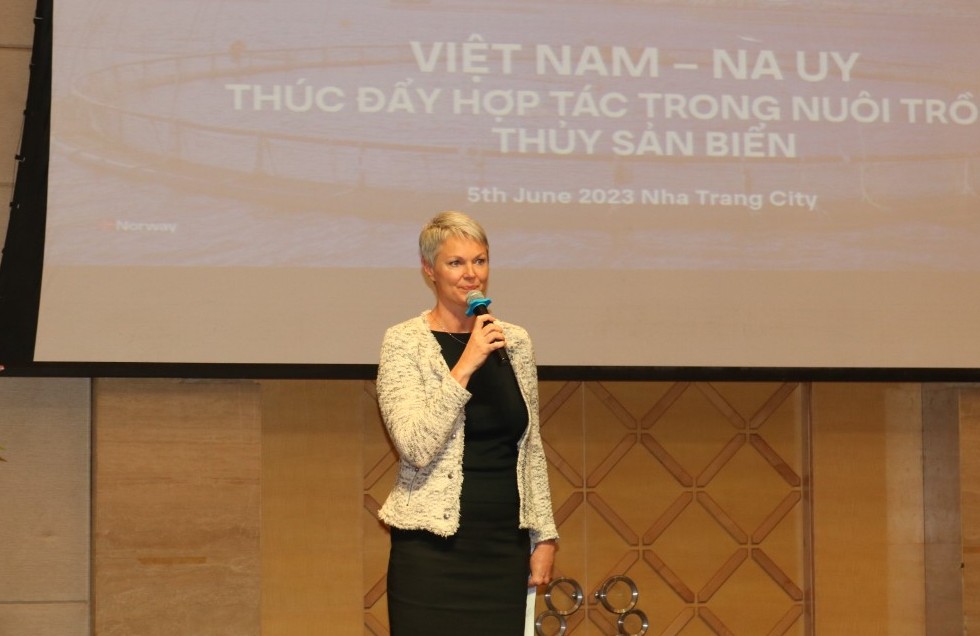 Ms. Hilde Solbakken, Norwegian Ambassador to Vietnam, giving a speech at the workshop. Photo: KS.
