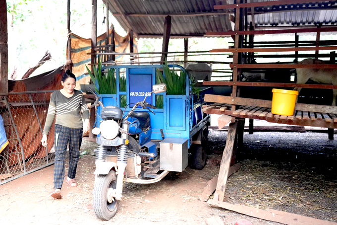 Chị Thị Tám, vợ anh Điểu Vức cũng năng động không kém khi có thể sử dụng máy kéo, máy cày, vận chuyển nông sản bằng xe cơ giới...Ảnh: Phúc Lập.