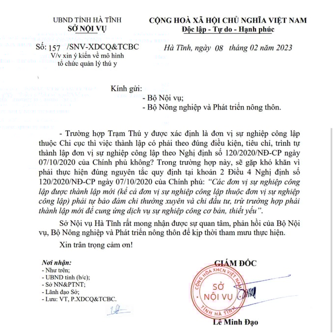 bai-3-2-152641_628-152642.jpg Tỉnh Hà Tĩnh đang gặp phải nhiều vướng mắc trong việc chuyển 13 Trạm Thú y từ Trung tâm Ứng dụng Khoa học kỹ thuật và Bảo vệ cây trồng, vật nuôi về Chi cục Chăn nuôi - Thú y. Ảnh: Thanh Nga.