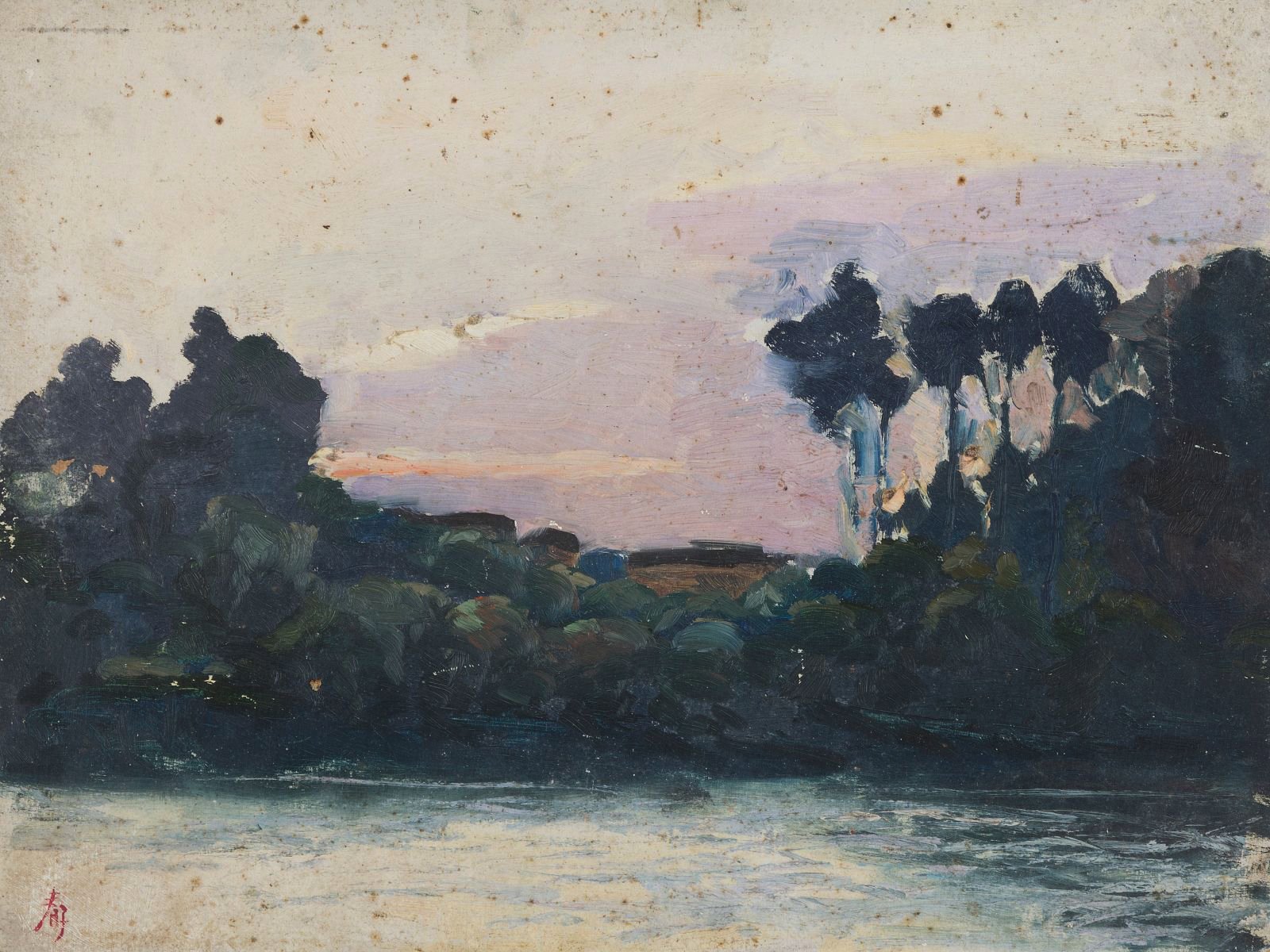 ho-luc-chang-vang-143818_899.jpg Bức tranh 'Hồ lúc chạng vạng' của vua Hàm Nghi.