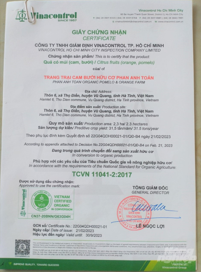 Hiện 7 tổ hợp tác, hộ gia đình đã được cấp giấy chứng nhận đang trong quá trình chuyển đổi sang sản xuất hữu cơ. Ảnh: Thanh Nga.