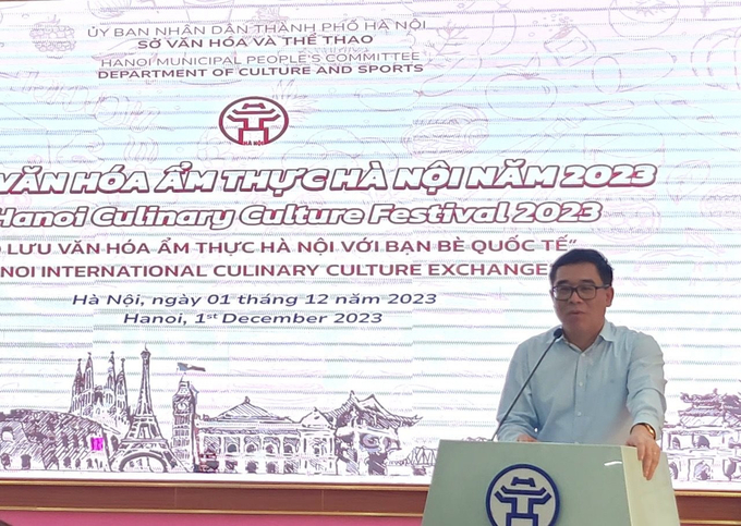 ong-hong-101425_49.jpeg Giám đốc Sở Văn hóa và Thể thao Hà Nội Đỗ Đình Hồng phát biểu tại buổi họp báo thông tin về Tuần lễ Văn hóa Ẩm thực Hà Nội năm 2023. Ảnh: Hoàng Lân.