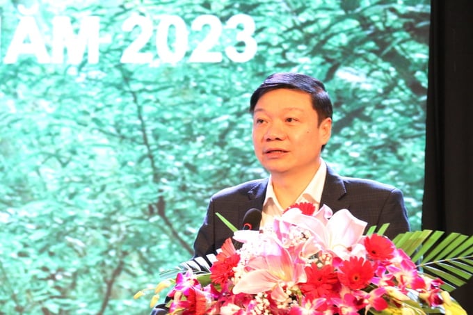 Mr. Tran Quang Bao, Director of the Forestry Department, delivered remarks at the conference. Photo: Quang Yen.