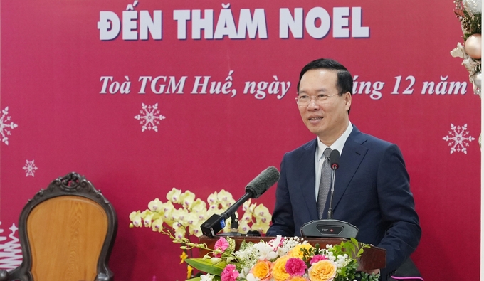 z4973264111877_b89143f6ae67ec9a56120386973e51c4-130257_426.jpg Chủ tịch nước Võ Văn Thưởng khẳng định Đảng, Nhà nước luôn nhất quán thực hiện đường lối, chính sách bảo đảm và tôn trọng tự do, tín ngưỡng của đồng bào, trong đó có đồng bào Công giáo. Ảnh: Ngọc Hiếu.