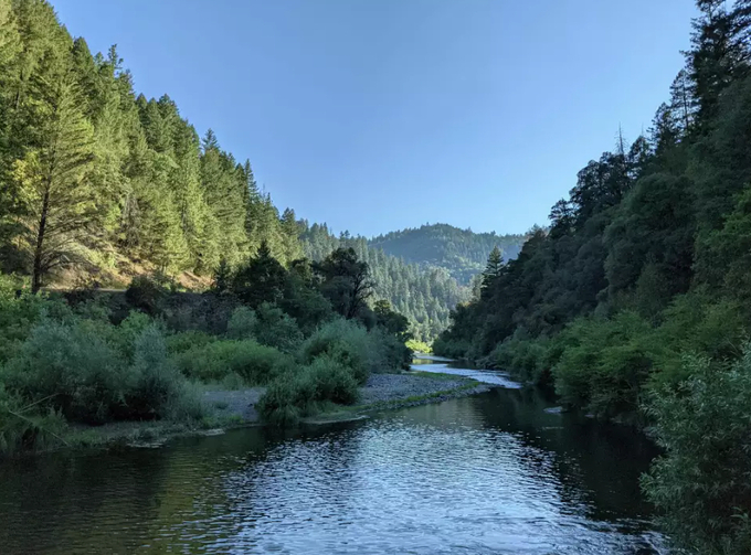 Eel River running through the Mendocino National Forest in Northern California.