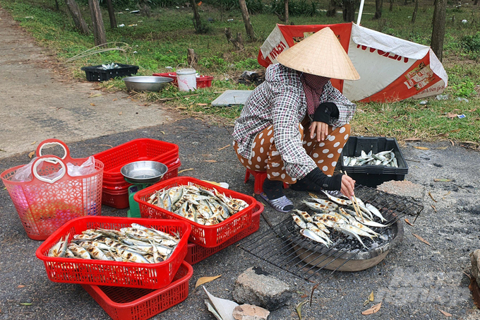 z5050673979319_a539512238bbf6145d28ea437b3bf7b6-120934_525-120935.jpg Cá trích nướng trên những con đường vùng bãi ngang Quảng Trị. Ảnh: Võ Dũng.