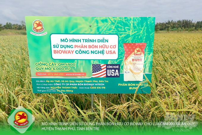 Mô hình sử dụng phân bón hữu cơ Bioway tại huyện Thạnh Phú - Bến Tre. Ảnh: Thanh Liêm.