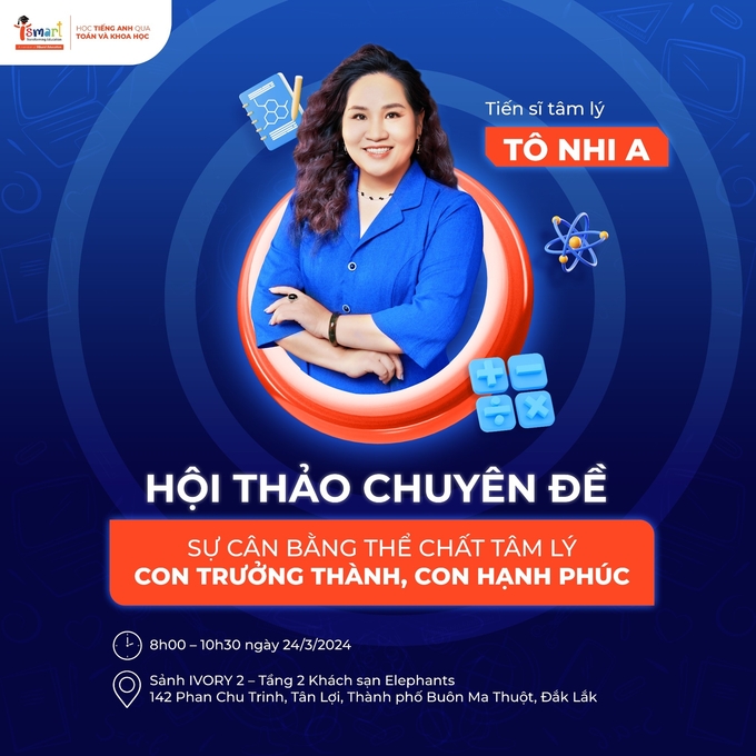 b142-100021_514.jpg Tiến sĩ Tâm lý Tô Nhi A - chuyên gia trong lĩnh vực tâm lý trẻ em tại Việt Nam đồng hành iSMART và phụ huynh tại hội thảo diễn ra ở Đắk Lắk. Ảnh: iSmart.