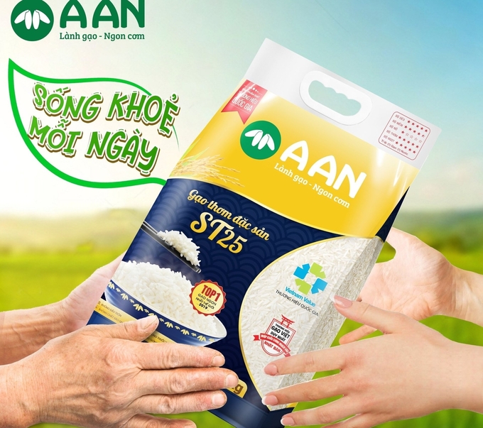 Gạo A An ST25 được công nhận là Thương hiệu Quốc gia Việt Nam và Hàng Việt Nam chất lượng cao.