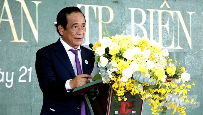 Ông Văn Minh Hoàng, Chủ tịch HĐQT Công ty CP Chương Dương Homeland phát biểu tại Lễ khởi động dự án. Ảnh: Minh Sáng.