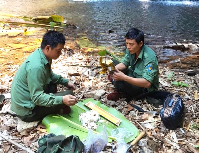 z5471482187368_c38ab395761374ec16d5f9726478f7c0-121049_561.jpg Những bữa cơm ăn vội của lực lượng giữ rừng Vườn quốc gia Chư Mom Ray. Ảnh: Tuấn Anh.