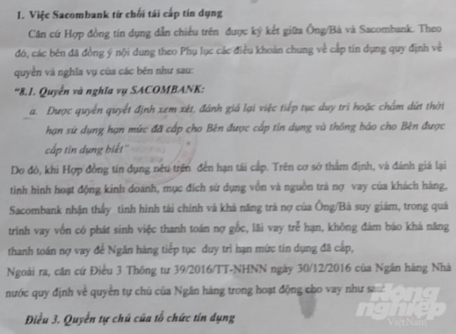 xxx-233714_723-233714.jpg Sacombank trích dẫn điều khoản HĐ để 'trói' khách hàng. (Ảnh chụp văn bản trả lời số 57).