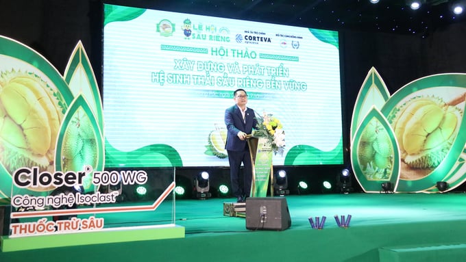 img_5556-173221_468.jpg Ông Đặng Văn Bảo, Tổng Giám đốc Công ty Corteva Agriscience Việt Nam cho biết, doanh nghiệp đã hoàn thiện bộ 3 giải pháp tối ưu trên cây sầu riêng. Ảnh: Quang Yên.