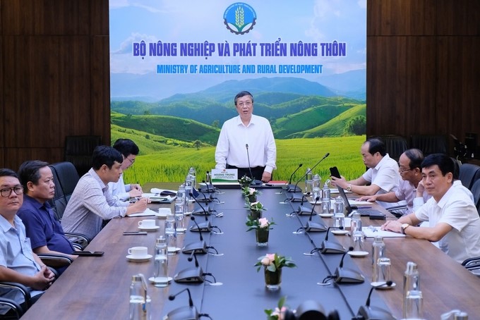 Deputy Minister Hoang Trung exchanged with localities and businesses on compliance with the protocol to export fresh coconuts to China. Photo: Tung Dinh.