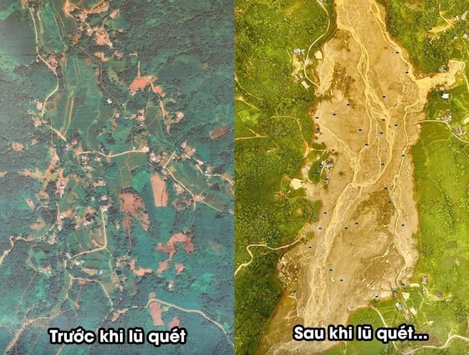 Làng Nủ trước và sau khi thảm họa ập tới.