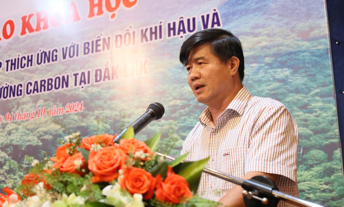 z5895769168330_6f1ddfff745bf8361b68d6c6247addde-144329_561.jpg Ông Nguyễn Thiên Văn, Phó Chủ tịch UBND tỉnh Đắk Lắk cho biết, địa phương có nhiều tiềm năng phát triển tín chỉ carbon từ rừng và nông nghiệp. Ảnh: Quang Yên.