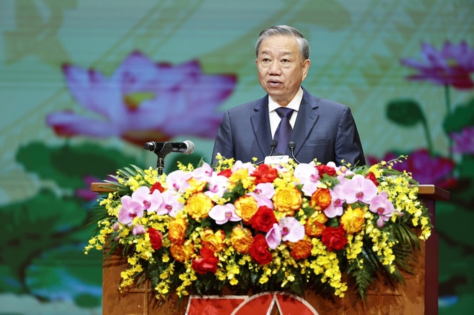 Tổng Bí thư, Chủ tịch nước Tô Lâm tới dự và đọc diễn văn tại lễ kỷ niệm 70 năm Ngày Giải phóng Thủ đô. Ảnh: VGP.