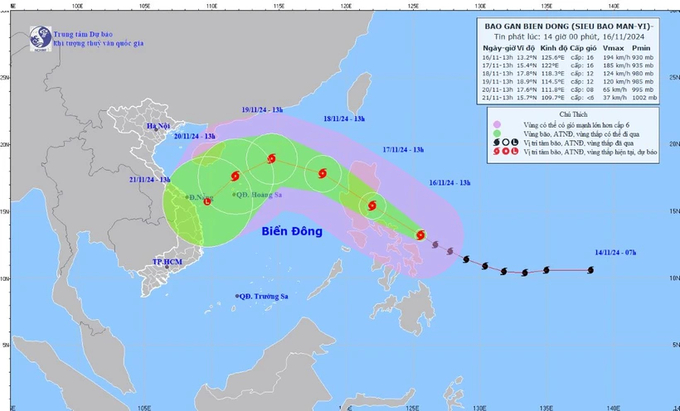 bao-usagi-suy-yeu-bao-manyi-khien-bien-dong-du-doi-151017_188.jpg Vị trí và đường đi của bão Manyi. Ảnh: NCHMF.