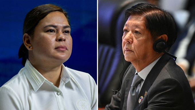 duertemarcossplit1-071505_865.jpg Phó Tổng thống Philippines Sara Duterte và Tổng thống Ferdinand Marcos Jr. Ảnh: CNN.