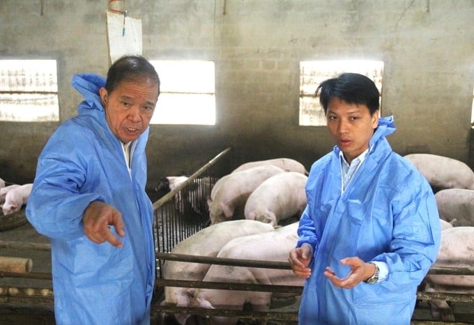 Mr. Contante Palabrica (left) and Mr. Nguyen Van Diep exchanged expertise during a business trip of a Philippine expert delegation to survey the African swine fever prevention and control model in Lang Son province in early December 2024. Photo: Pham Hieu.