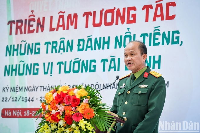 khai-mac-trien-lam-tuong-tac-nhung-tran-danh-noi-tieng-nhung-vi-tuong-tai-danh-204423_598.jpg Đại tá Lê Thanh Bài, Phó Viện trưởng Viện Lịch sử Quân sự Việt Nam phát biểu. Ảnh: Thành Đạt.