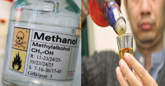 r_u-cha-methanol-163820_125.jpg Rượu chứa methanol dễ gây ngộ độc nặng vì sản phẩm chuyển hóa của methanol là acid formic rất độc. (Ảnh minh họa)
