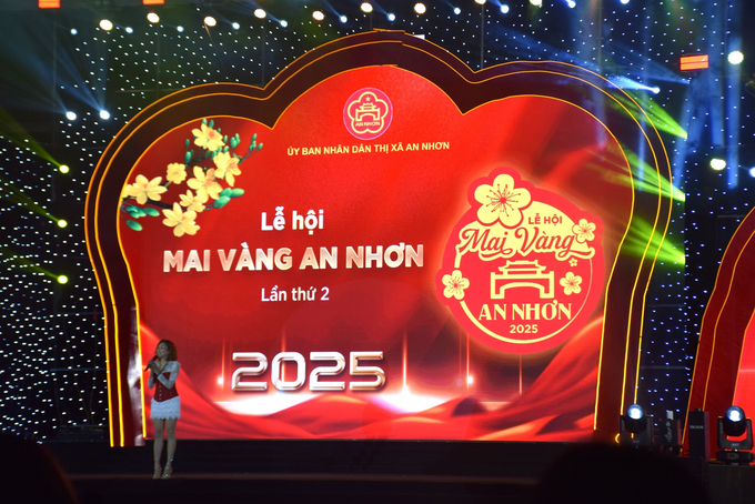 1-070246_618.jpg Một tiết mục văn nghệ trong Lễ hội mai vàng An Nhơn lần thứ II. Ảnh: V.Đ.T.