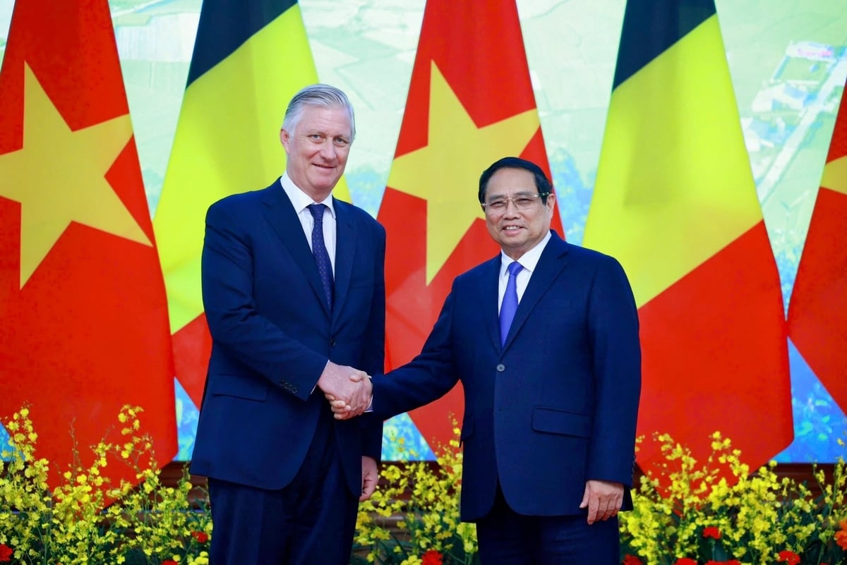 Prime Minister Pham Minh Chinh met with King Philippe of Belgium on the afternoon of April 1. Photo: VGP.