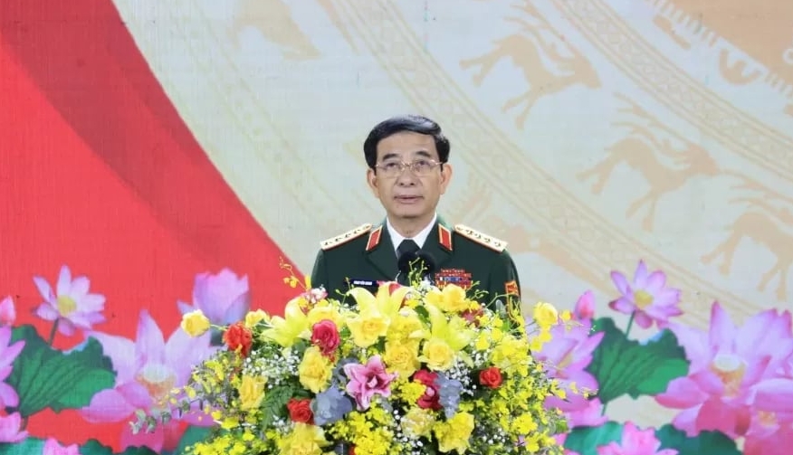 Đại tướng Phan Văn Giang, Bộ trưởng Bộ Quốc phòng, phát biểu tại buổi lễ. Ảnh: TL. Đại tướng Phan Văn Giang, Bộ trưởng Bộ Quốc phòng, phát biểu tại buổi lễ. Ảnh: TL.