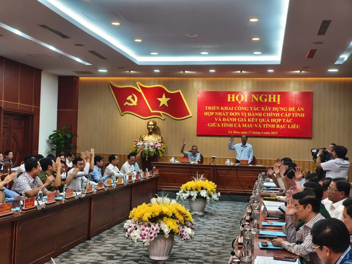 Đại biểu biểu quyết thống nhất thành lập các Ban chỉ đạo, Tổ công tác, Tiểu ban và Tổ biên tập văn kiện Đại hội đại biểu Đảng bộ tỉnh Cà Mau (sau hợp nhất). Ảnh: Trọng Linh.
