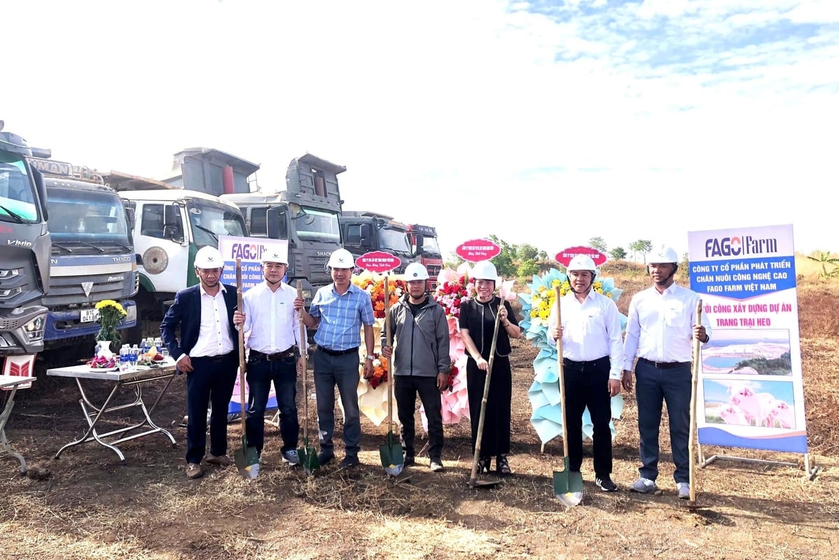 Bà Nguyễn Thị Ánh (áo đen), Chủ tịch Hội đồng quản trị FAGO Group và ông Nguyễn Kiệt (áo kẻ ca rô), Chủ tịch Hội đồng quản trị FAGO FARM dự lễ động thổ xây dựng trang trại heo tại xã Ia Me. Ảnh: Tuấn Anh. Bà Nguyễn Thị Ánh (áo đen), Chủ tịch Hội đồng quản trị FAGO Group và ông Nguyễn Kiệt (áo kẻ ca rô), Chủ tịch Hội đồng quản trị FAGO FARM dự lễ động thổ xây dựng trang trại heo tại xã Ia Me. Ảnh: Tuấn Anh.