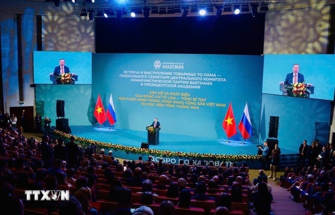 Tổng Bí thư Tô Lâm phát biểu Chính sách tại Học viện Tổng thống Nga. Ảnh: TTXVN. Tổng Bí thư Tô Lâm phát biểu Chính sách tại Học viện Tổng thống Nga. Ảnh: TTXVN.