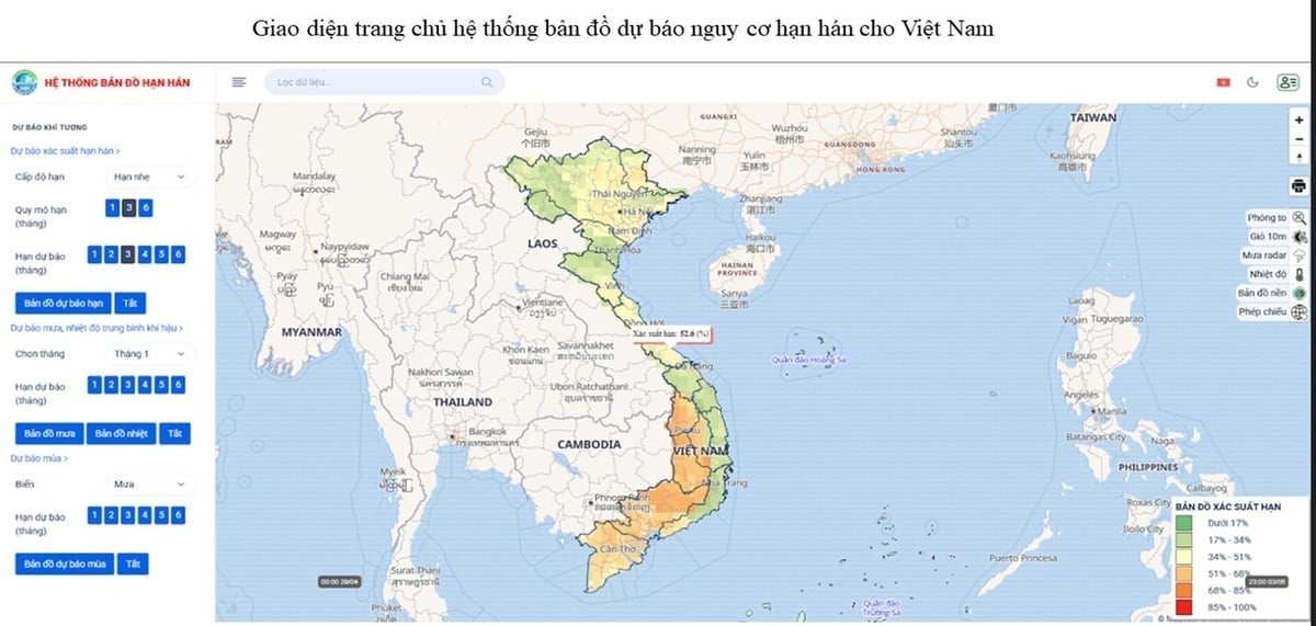 Demo giao diện trang chủ hệ thống bản đồ dự báo nguy cơ hạn hán cho Việt Nam. Ảnh: Cục Quản lý tài nguyên nước. Demo giao diện trang chủ hệ thống bản đồ dự báo nguy cơ hạn hán cho Việt Nam. Ảnh: Cục Quản lý tài nguyên nước.