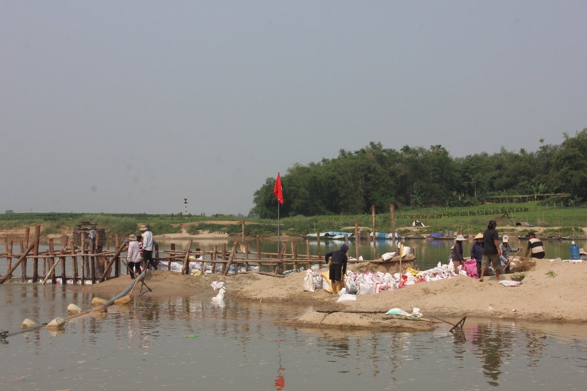 Đắp đập ngăn mặn trên sông Quảng Huế (Quảng Nam) nhằm tăng lưu lượng nước về hạ du sông Vu Gia, đảm bảo nước cho Đà Nẵng. Ảnh: Lan Anh. Đắp đập ngăn mặn trên sông Quảng Huế (Quảng Nam) nhằm tăng lưu lượng nước về hạ du sông Vu Gia, đảm bảo nước cho Đà Nẵng. Ảnh: Lan Anh.