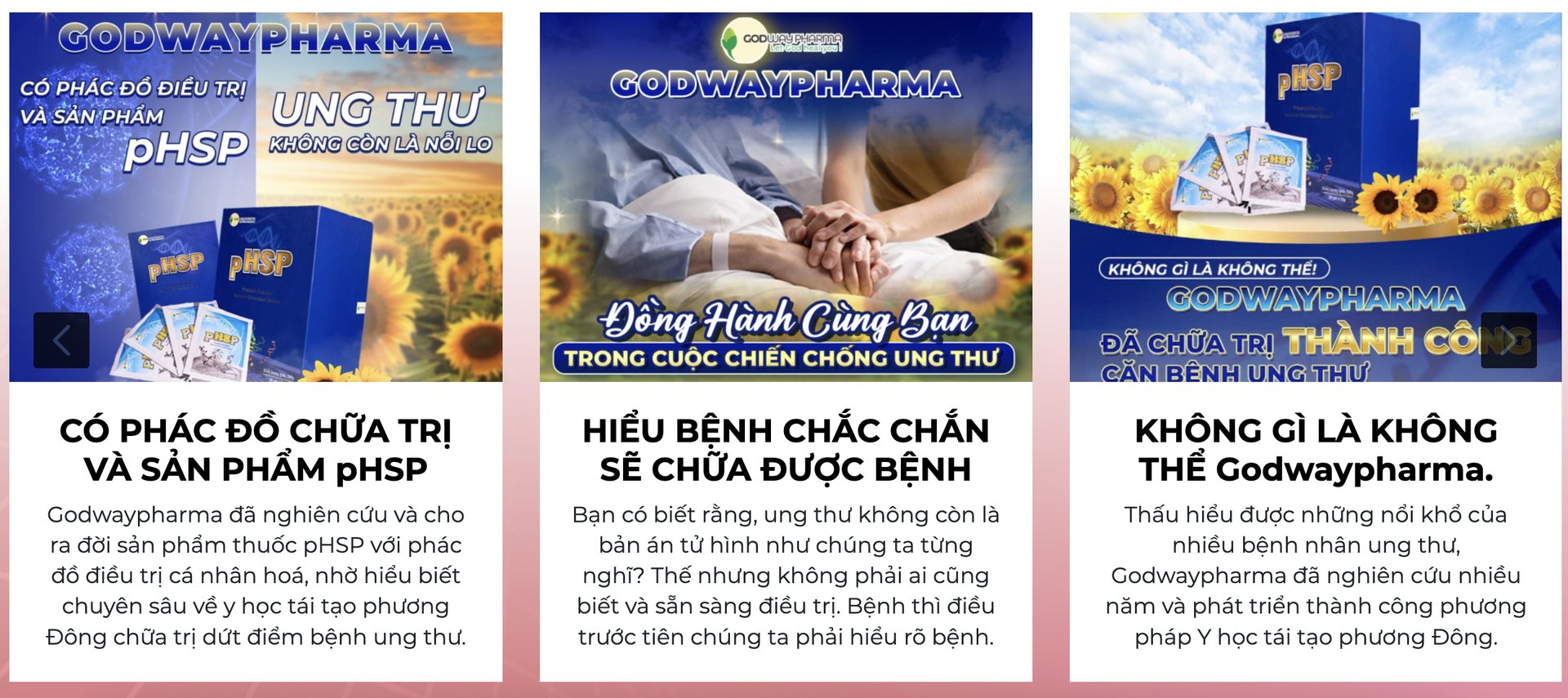 Trên website có tên godwaypharma.com quảng cáo sản phẩm và phác đồ chữa trị dứt điểm bệnh ung thư. Ảnh chụp màn hình. Trên website có tên godwaypharma.com quảng cáo sản phẩm và phác đồ chữa trị dứt điểm bệnh ung thư. Ảnh chụp màn hình.