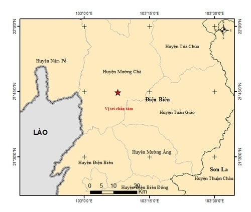 Bản đồ chấn tâm động đất. Ảnh: Viện Các Khoa học Trái đất. Bản đồ chấn tâm động đất. Ảnh: Viện Các Khoa học Trái đất.