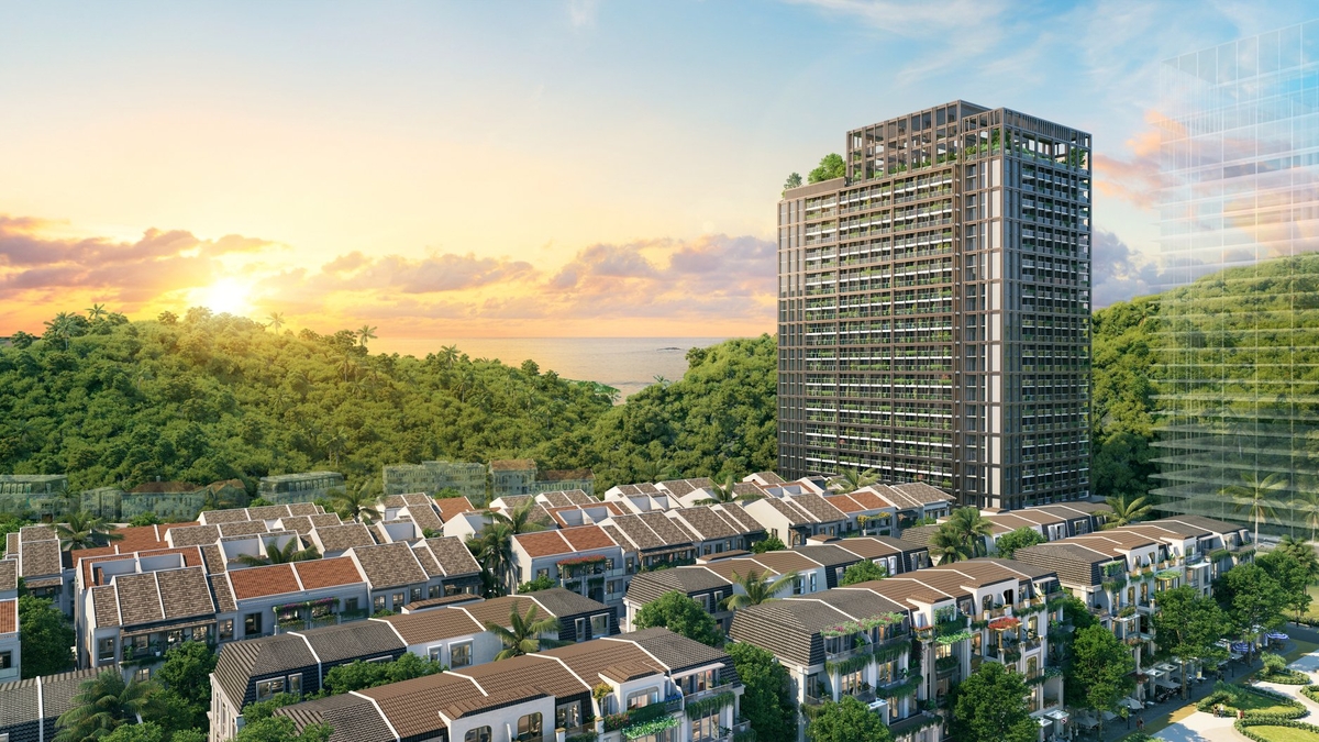 Tòa tháp The Xanh 2 thiết kế tinh xảo, được ôm trọn bởi rừng và biển Cát Bà. Ảnh: Sun Property. Tòa tháp The Xanh 2 thiết kế tinh xảo, được ôm trọn bởi rừng và biển Cát Bà. Ảnh: Sun Property.
