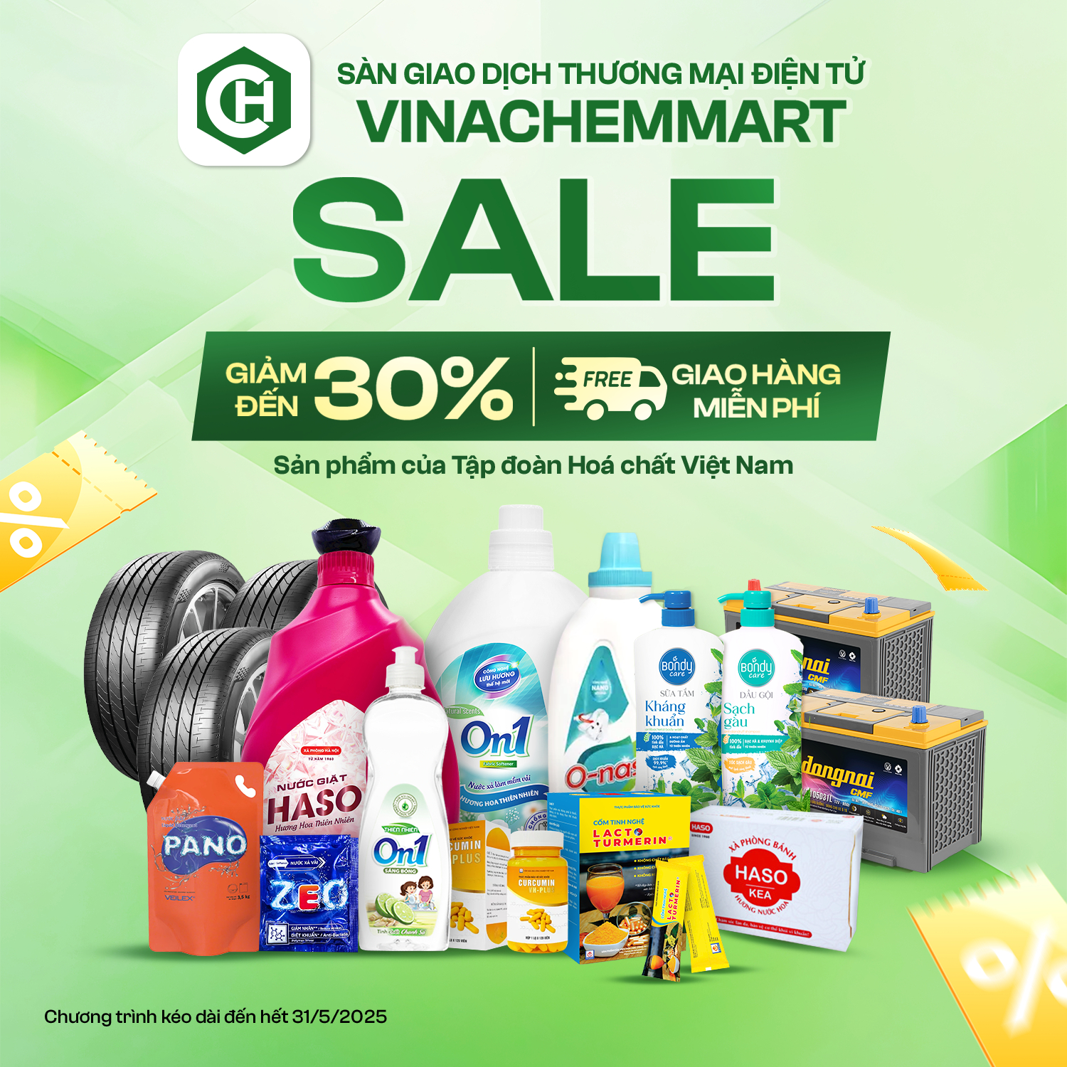 Chương trình khuyến mãi lớn giảm đến 30% các sản phẩm của Tập đoàn Hóa chất như pin ắc quy, phân bón, bột giặt, xà phòng,.. Ảnh: Vinachem. Chương trình khuyến mãi lớn giảm đến 30% các sản phẩm của Tập đoàn Hóa chất như pin ắc quy, phân bón, bột giặt, xà phòng,.. Ảnh: Vinachem.