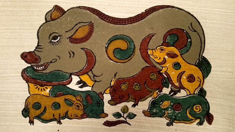 Đàn lợn âm dương, tranh Đông Hồ.