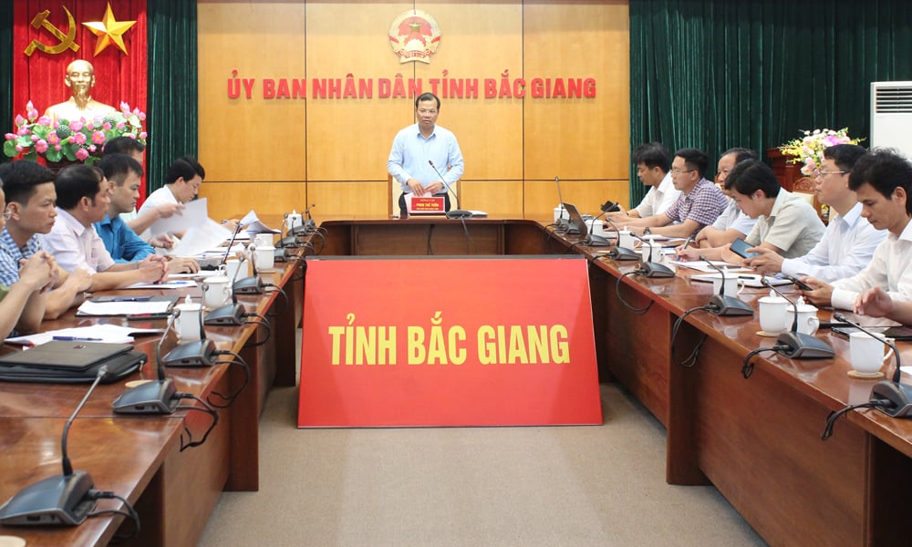 Ông Phan Thế Tuấn, Phó Chủ tịch UBND tỉnh Bắc Giang phát biểu tại cuộc họp. Ảnh: Minh Linh. Ông Phan Thế Tuấn, Phó Chủ tịch UBND tỉnh Bắc Giang phát biểu tại cuộc họp. Ảnh: Minh Linh.
