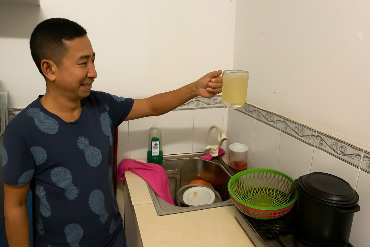 Nước tại phòng trọ của người dân có màu đục và có cặn. Ảnh: Hồ Thảo. Nước tại phòng trọ của người dân có màu đục và có cặn. Ảnh: Hồ Thảo.