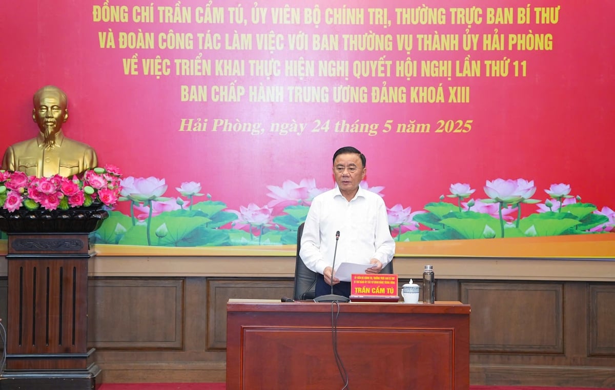 Ông Trần Cẩm Tú, Thường trực Ban Bí thư phát biểu tại buổi làm việc. Ảnh: Đàm Thanh. Ông Trần Cẩm Tú, Thường trực Ban Bí thư phát biểu tại buổi làm việc. Ảnh: Đàm Thanh.