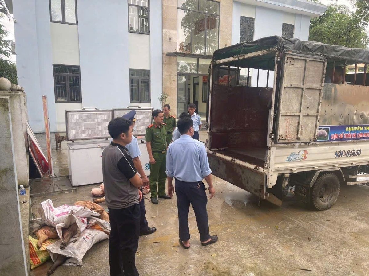 Chiếc xe tang vật và số thịt lợn thối của ông Chiến. Ảnh: Công an xã Vĩnh Hảo. Chiếc xe tang vật và số thịt lợn thối của ông Chiến. Ảnh: Công an xã Vĩnh Hảo.