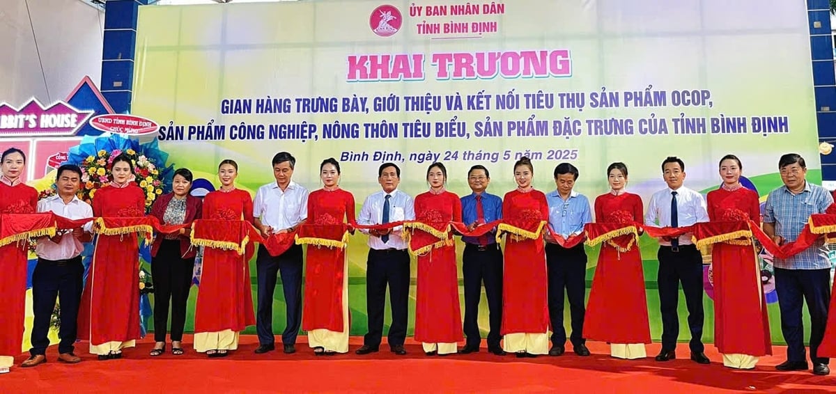 Đại biểu cắt băng khai trương khu trưng bày sản phẩm OCOP, sản phẩm đặc trưng. Ảnh: V.Đ.T.