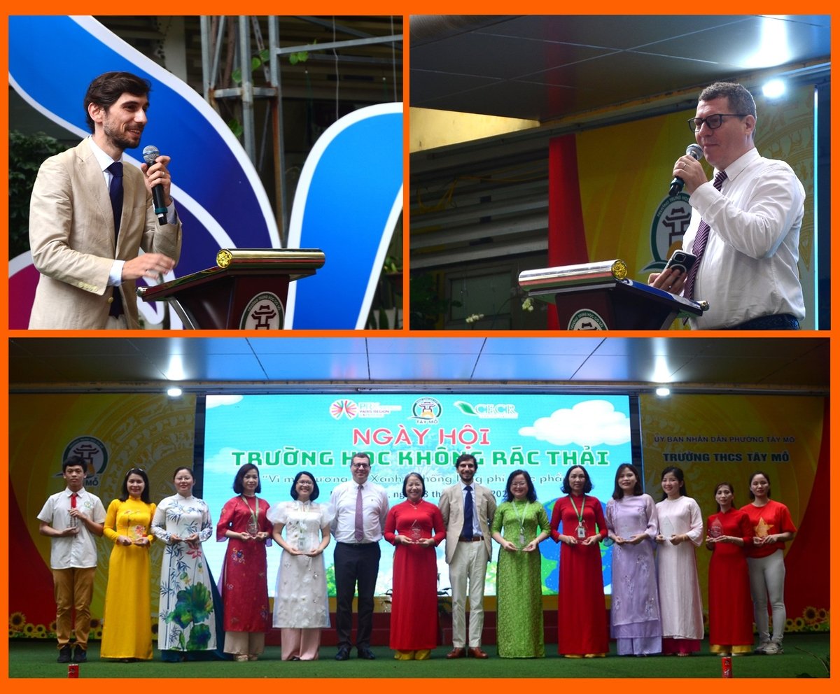 Ông Romain Busutill - Phó Tham tán Hợp tác và Hoạt động Văn hóa, Đại sứ quán Pháp tại Việt Nam; ông Emmanuel Cerise - Giám đốc Cơ quan Hỗ trợ Hợp tác Quốc tế vùng Paris tại Việt Nam (PRX Vietnam) phát biểu và tham dự chương trình. Ông Romain Busutill - Phó Tham tán Hợp tác và Hoạt động Văn hóa, Đại sứ quán Pháp tại Việt Nam; ông Emmanuel Cerise - Giám đốc Cơ quan Hỗ trợ Hợp tác Quốc tế vùng Paris tại Việt Nam (PRX Vietnam) phát biểu và tham dự chương trình.